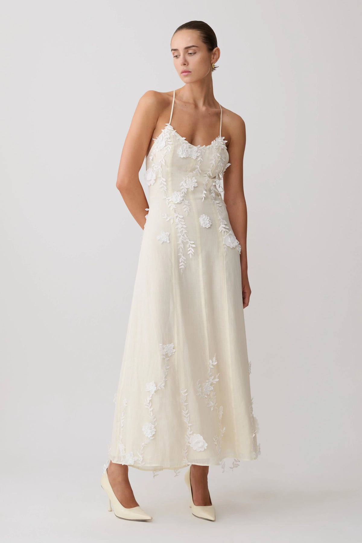 Odette Floral Lace Midi Dress Buttermilk