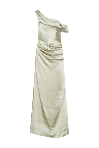 Dalia Off Shoulder Satin Maxi Dress Sage