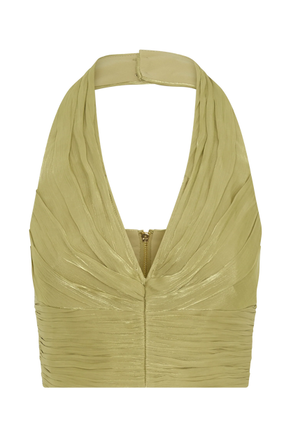 Makena Gathered V Neck Top Green