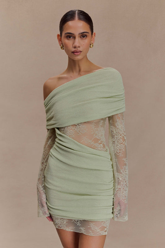 Luxie Lace Knit Mini Dress Pastel Green