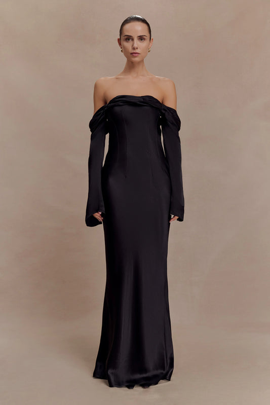 Giselle Off Shoulder Cowl Neck Maxi Dress Black