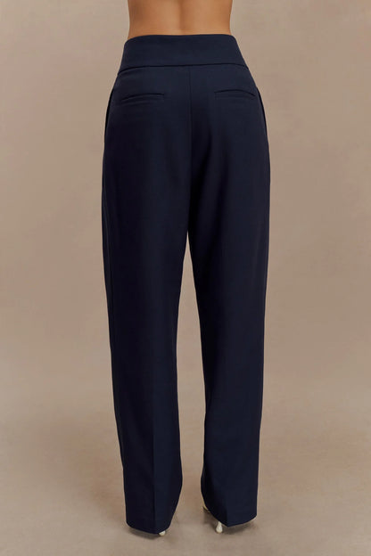 Penelope Pleated High Waisted Pants Dark Navy