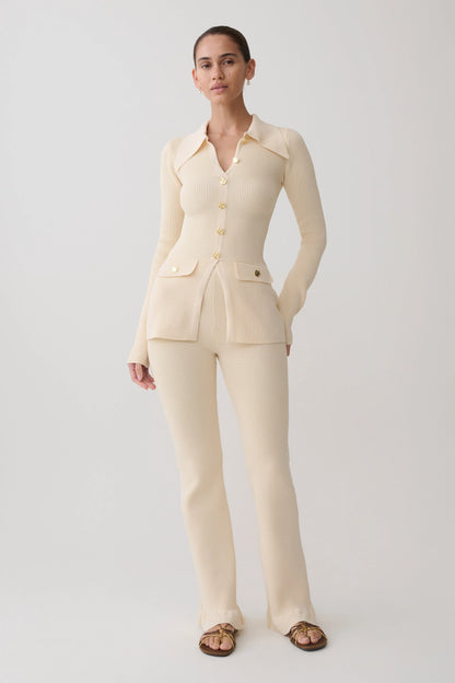 Suzie Ribbed Long Sleeve Longline Top Ivory