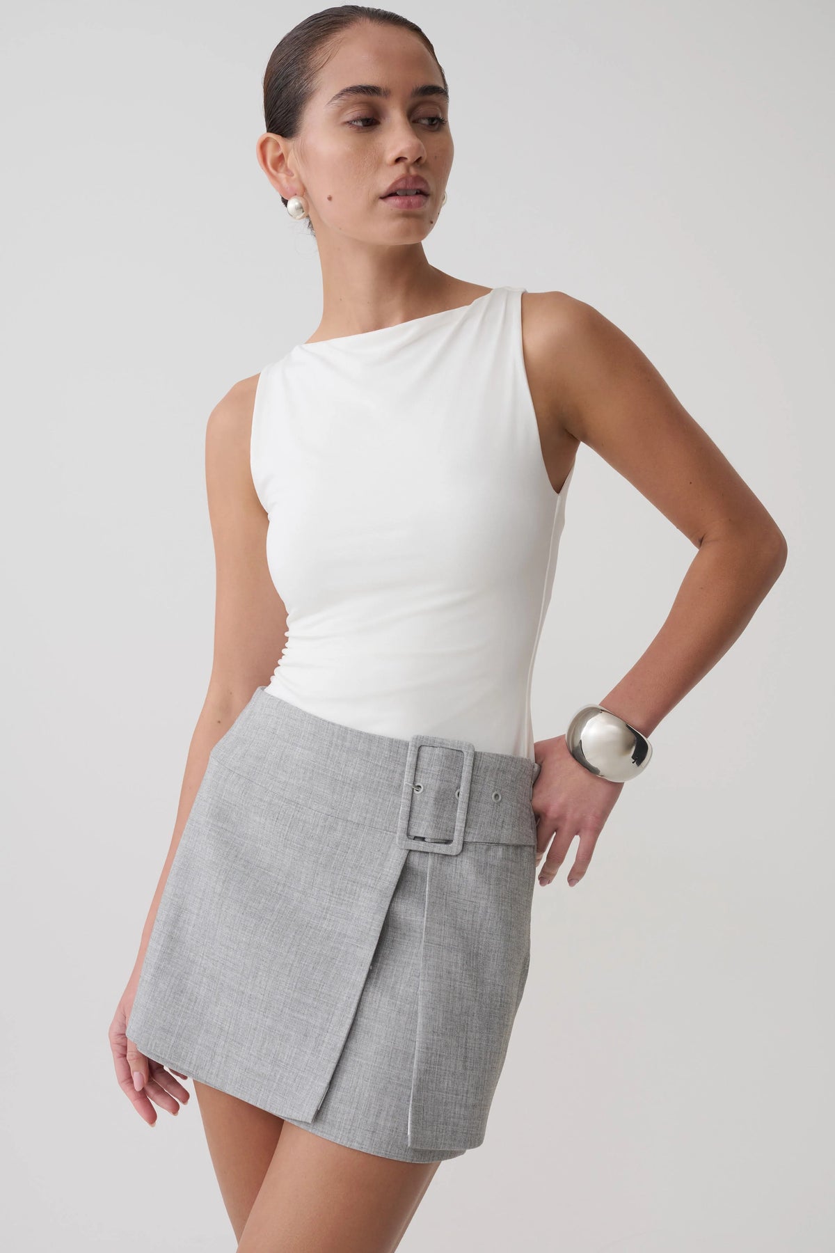 Daisy Wrap Mini Skirt Charcoal Marle