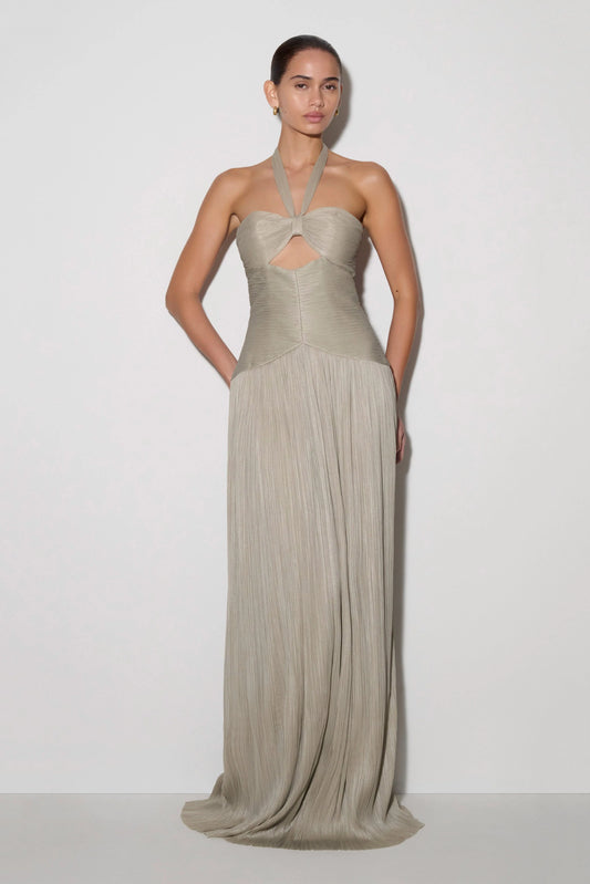 Juliette Pleated Chiffon Maxi Dress Silver