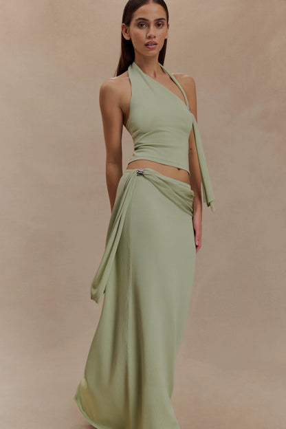 Bowie Low Rise Knit Maxi Skirt Pastel Green
