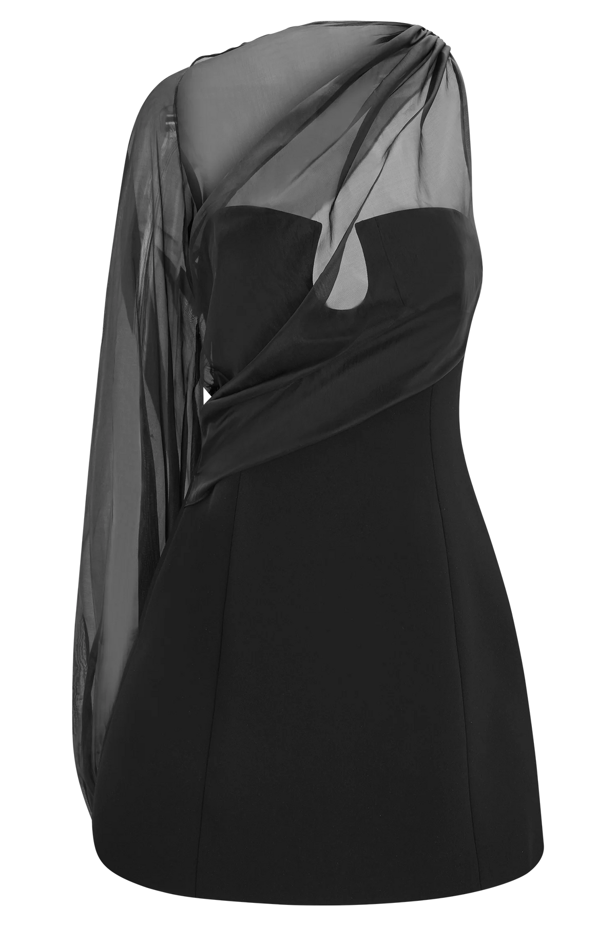 Effie Organza One Sleeve Mini Dress Black