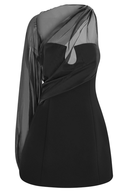 Effie Organza One Sleeve Mini Dress Black