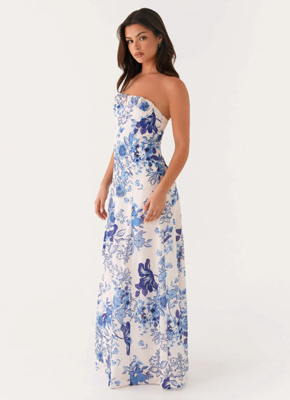 Tayla Linen Maxi Dress Serene Sky Floral