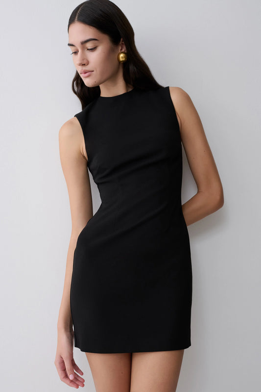 Fion Sleeveless Stretch Crepe Mini Dress Black