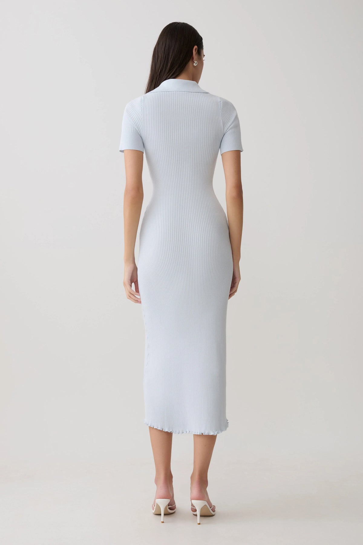 Nichelle Short Sleeve Collared Knit Midi Dress Light Blue