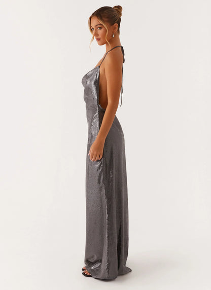 Sleek Love Sequin Maxi Dress Silver Sequin