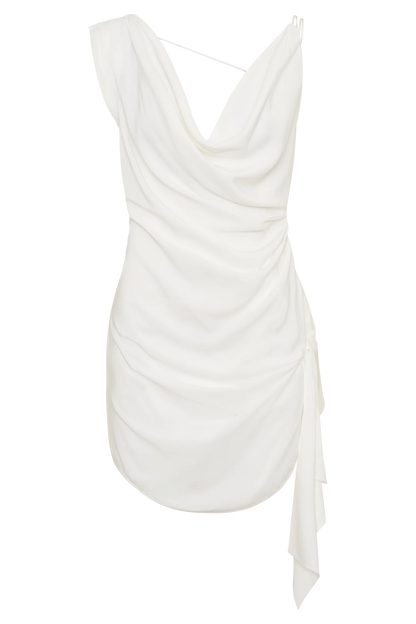 Lucile Cowl Drape Satin Mini Dress White