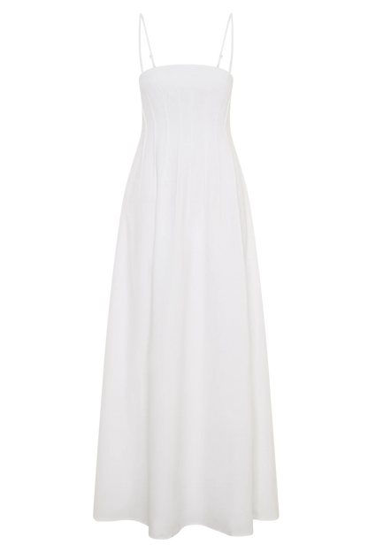 Sofie Pintuck Linen Maxi Dress White