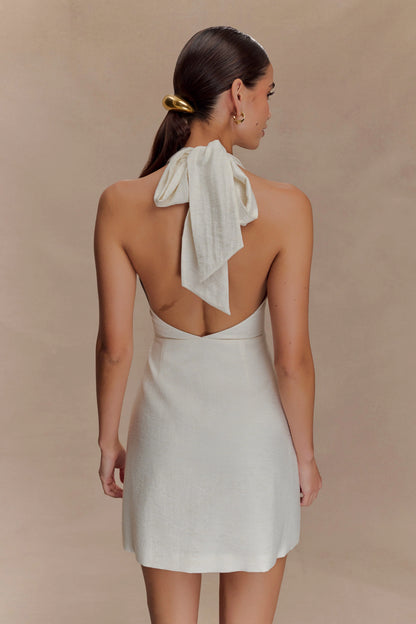 Anya Linen Halter Mini Dress Oat Marle