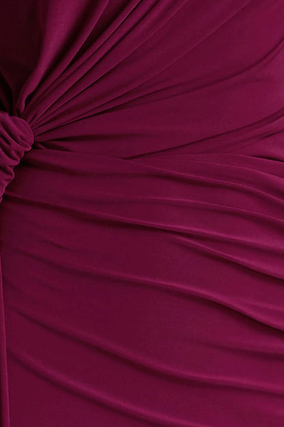 Solene Burgundy High Neck Maxi Dress With Wrap And Drape Detail