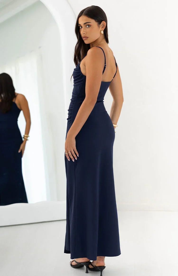 Gracy Navy Crepe Formal Maxi Dress