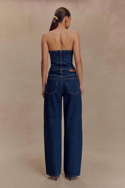Monte Strapless Diamante Denim Corset Midnight Blue