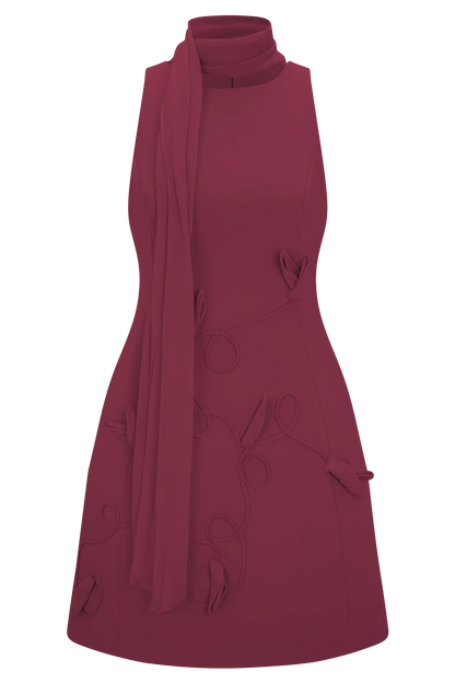 Skyler Suiting Embroidered Mini Dress Wine
