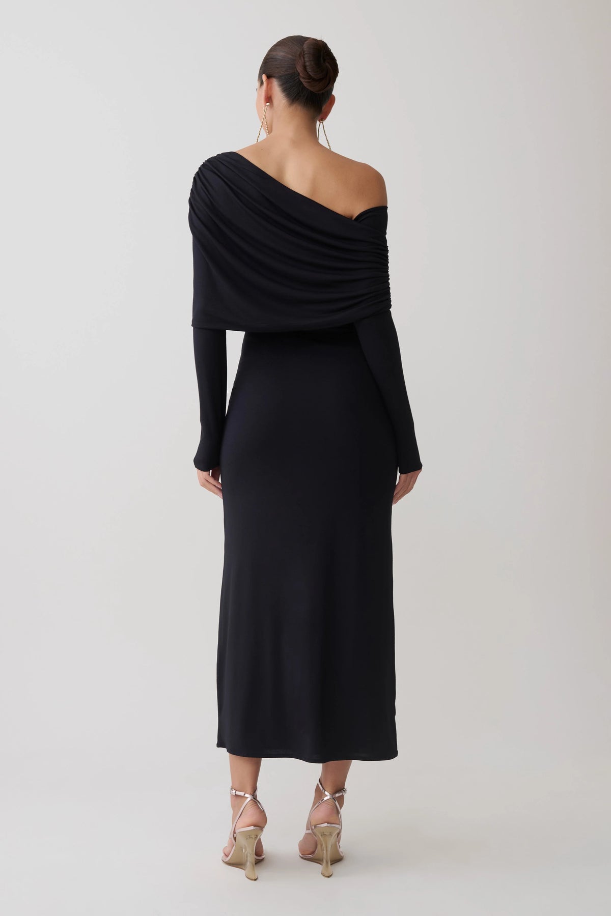 Corinna Modal One Shoulder Midi Dress Black