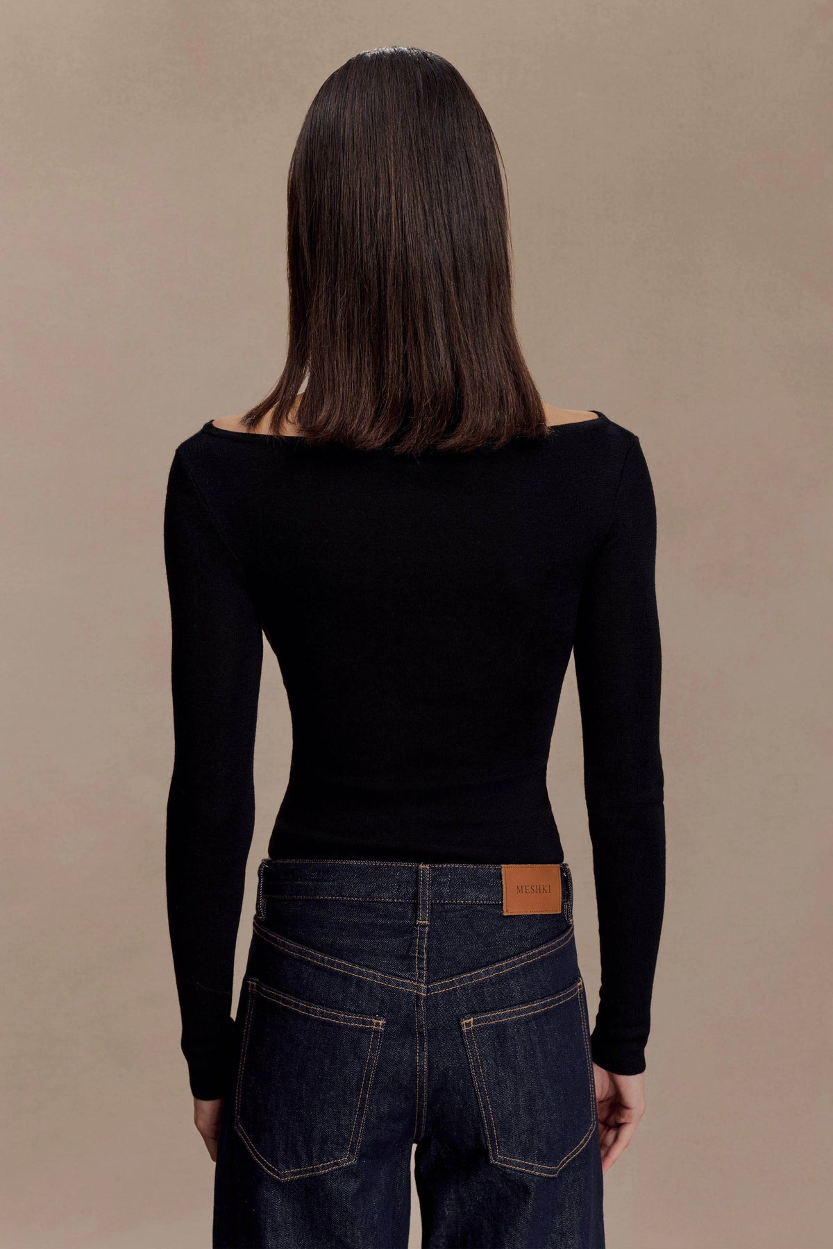 Paedyn Merino Wool Ribbed Long Sleeve Top Black