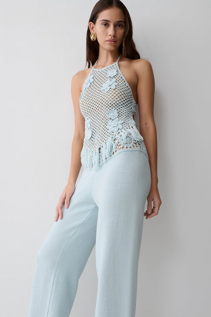 Miley Crochet Waistband Straight Leg Pant Pale Aqua