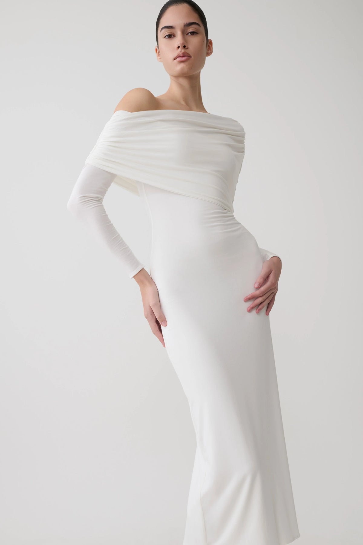 Corinna Modal One Shoulder Midi Dress White