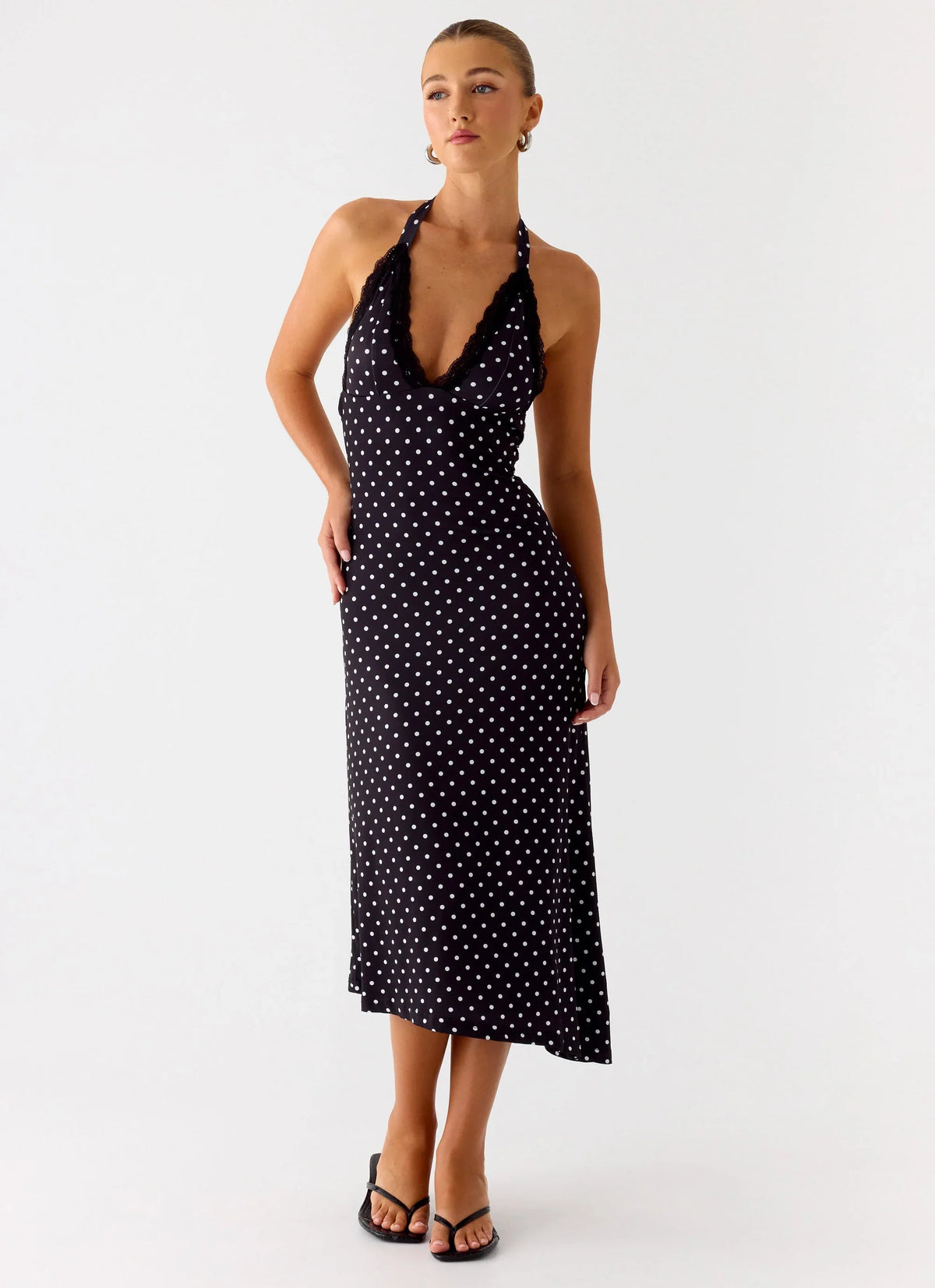 Illuminate Halter Midi Dress Black Polkadot