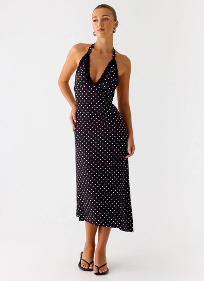 Illuminate Halter Midi Dress Black Polkadot