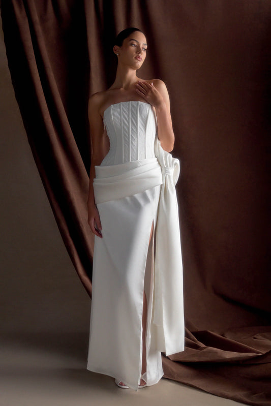 Galia Satin Corset Gown White