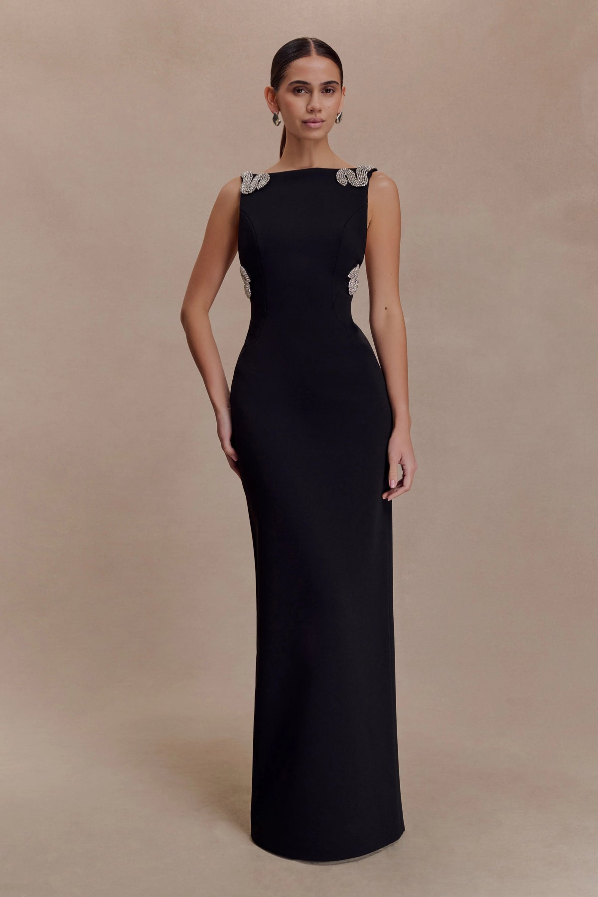 Lorde Embellished Crepe Maxi Dress Black