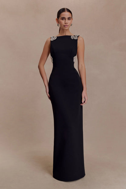Lorde Embellished Crepe Maxi Dress Black