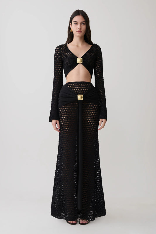 Mania Crochet Maxi Skirt With Hardware Black