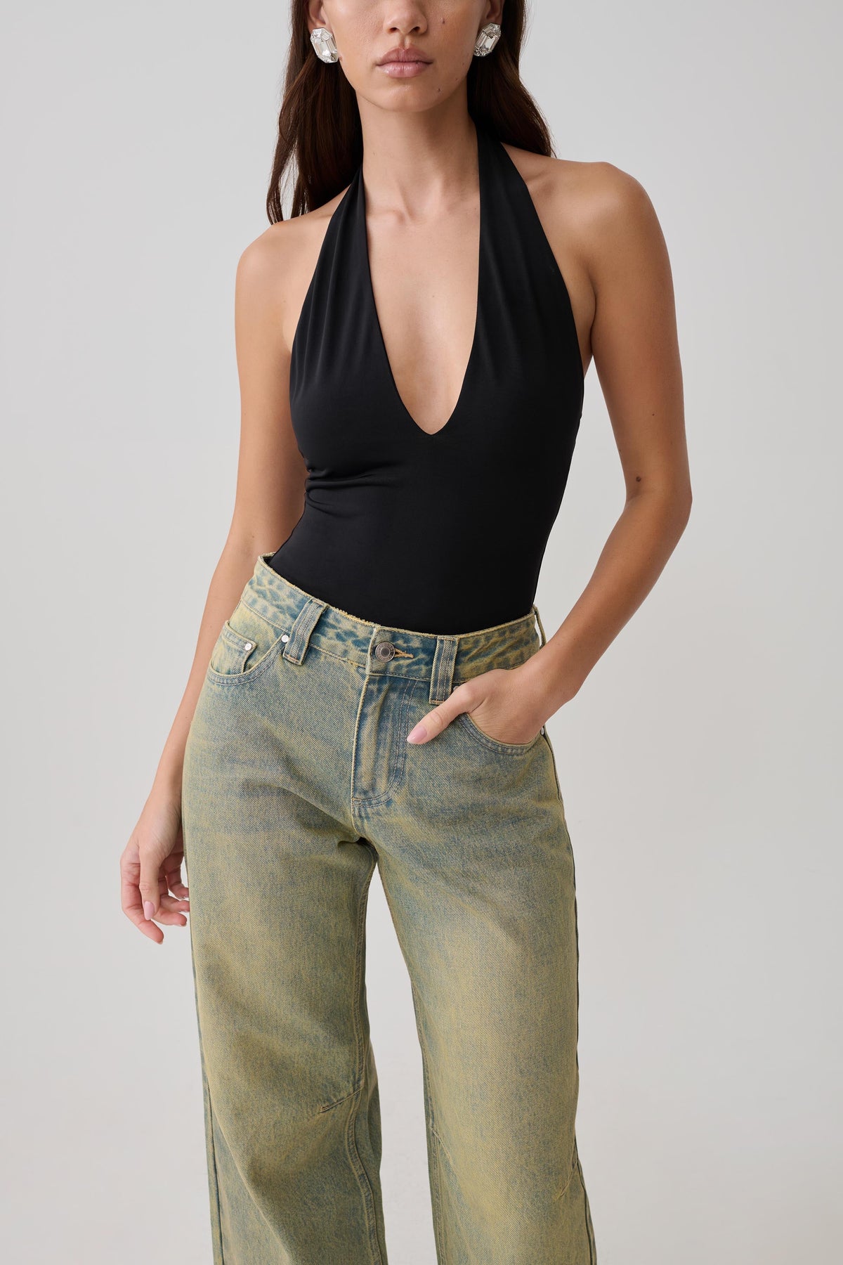 Rebekah Slinky Halter Bodysuit Black