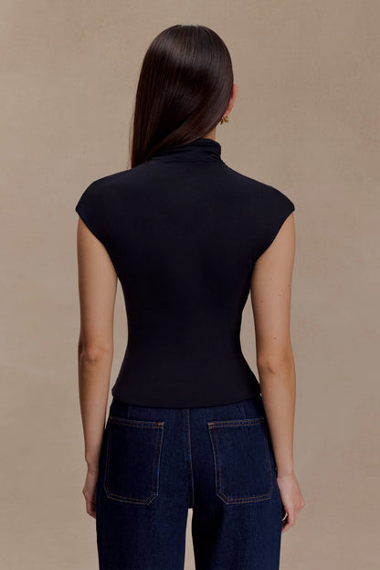 Freesia High Neck Sleeveless Top Black