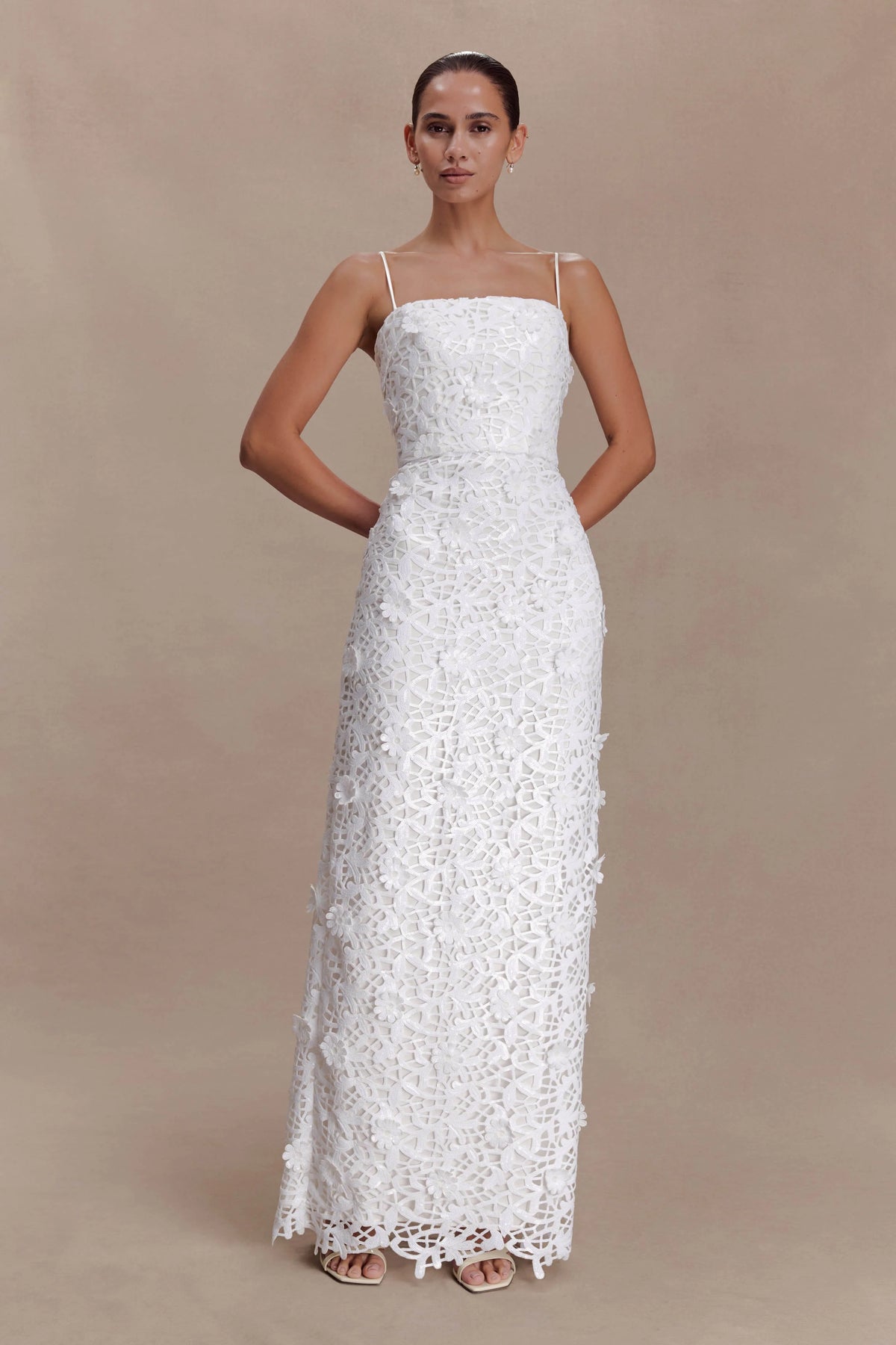 Josefa Sequin Lace Maxi Dress White