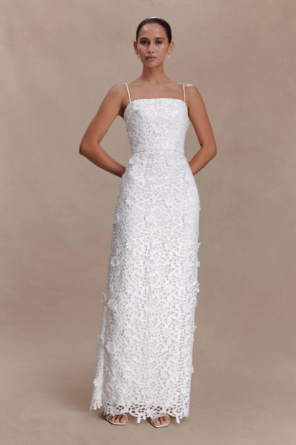 Josefa Sequin Lace Maxi Dress White