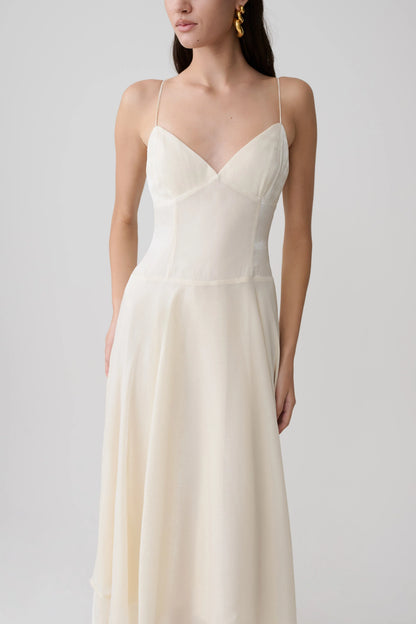 Naomi Satin Asymmetric Hem Maxi Dress Ivory