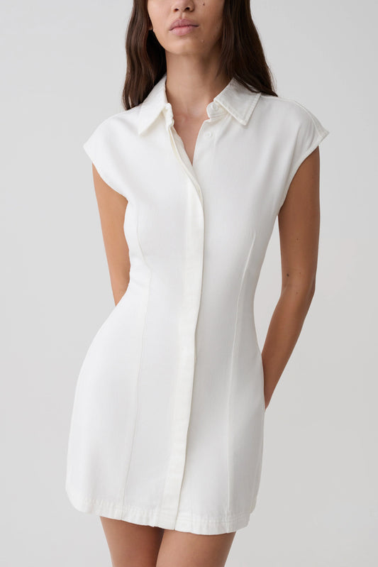 Sheriden Collared Mini Denim Dress White