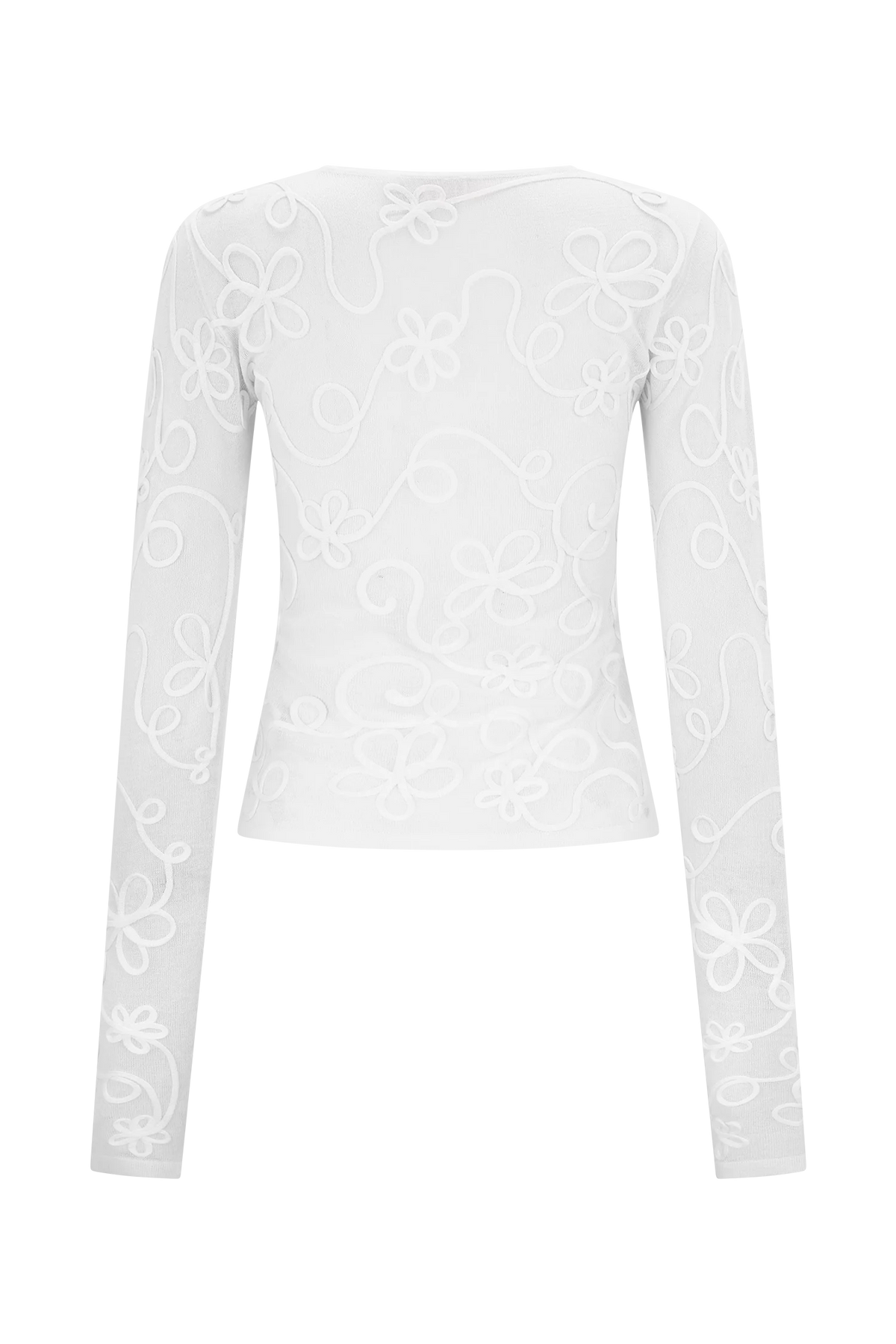 Omari Embroidery Long Sleeve Knit Top Ivory