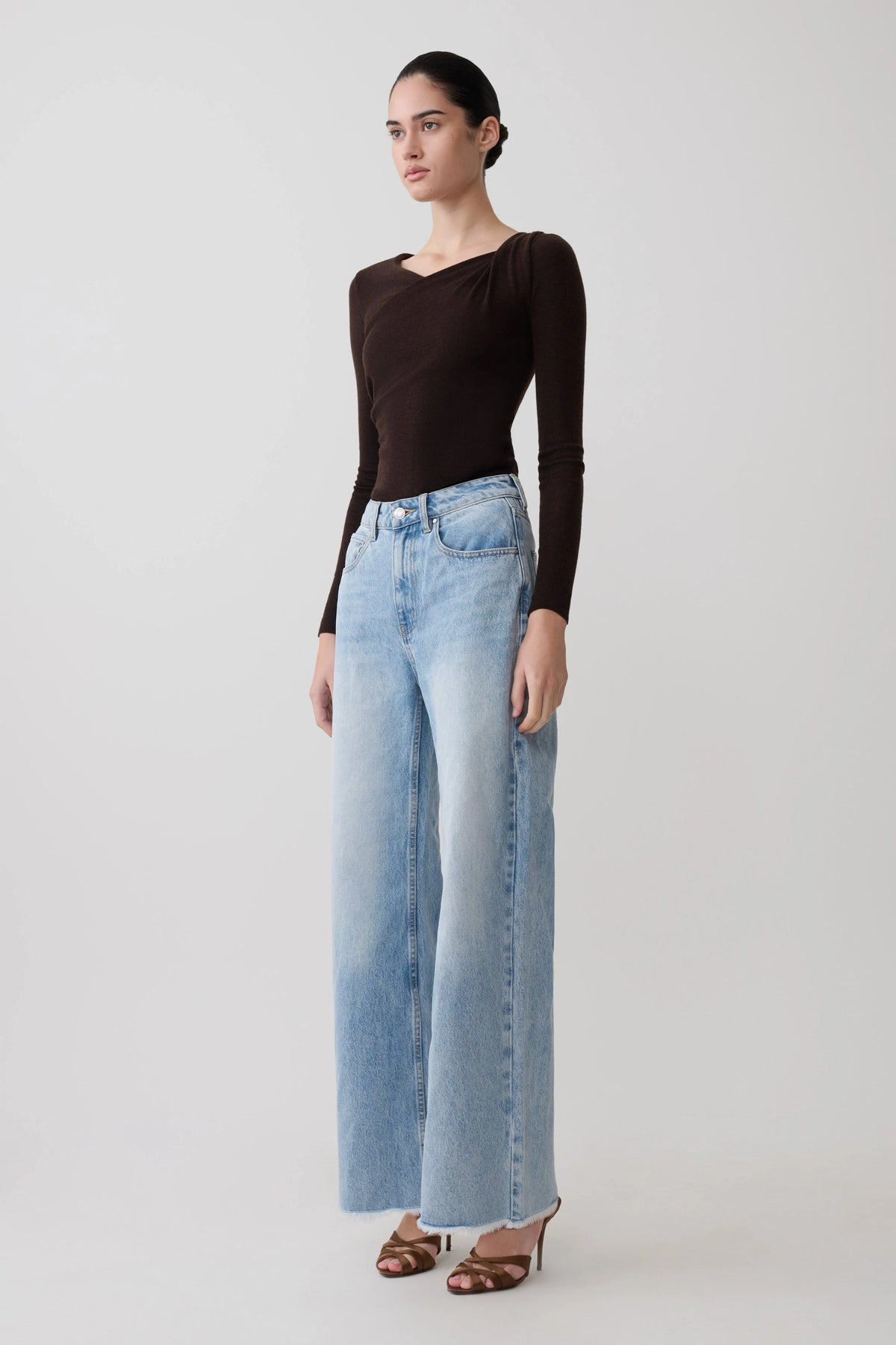 Culver Draped Twist Knit Top Chocolate