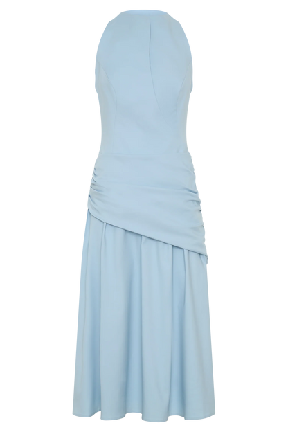 Emily Wrapped Waist Midi Dress Sky Blue