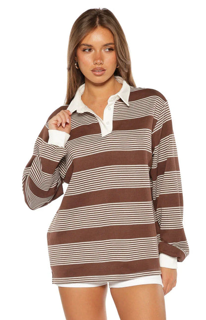 Mirabelle Brown Stripe Polo