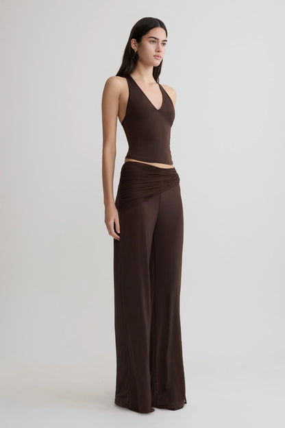 Aspyn Slinky Gathered Wide Leg Pants Chocolate
