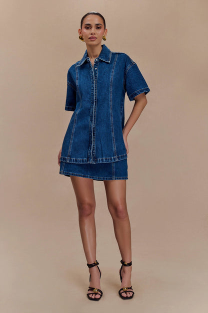 Maya Oversized Denim Shirt Dark Blue