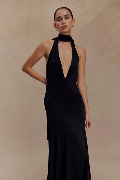 Juliet Slinky Maxi Dress With Scarf Black