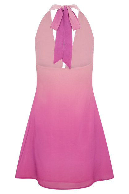 Malakhai Chiffon Halter Mini Dress Ombre Pink