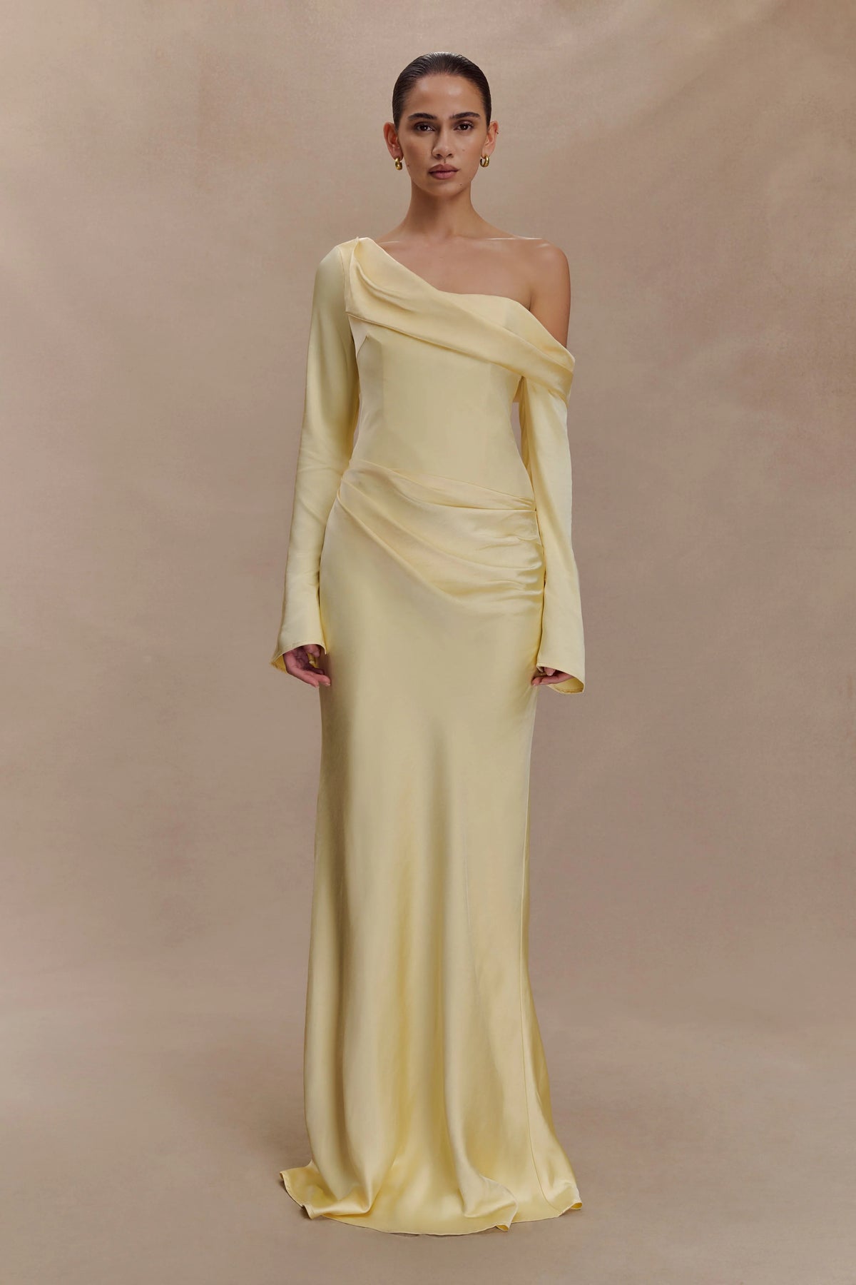 Iris Long Sleeve Satin Maxi Dress Lemon