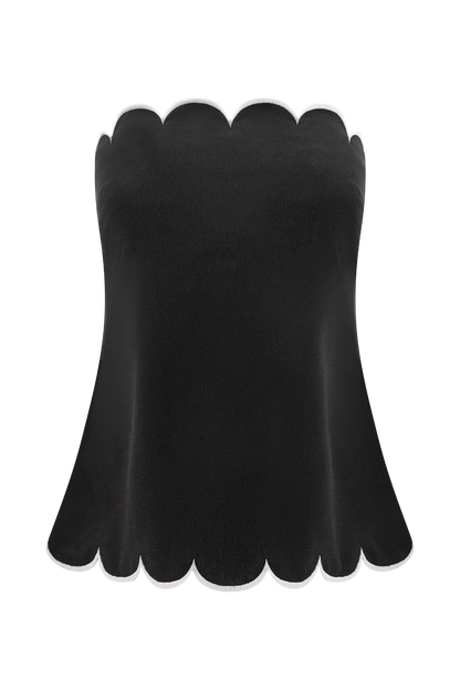 Judith Strapless Scallop Top Black
