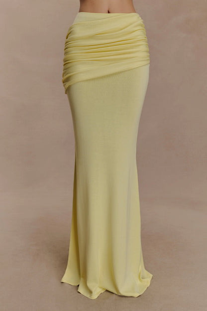 Irene Gathered Knit Maxi Skirt Lemon